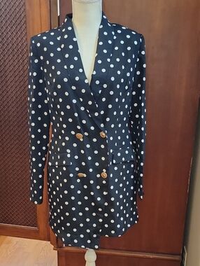 Pretty Little Thing | Black Polka Dot Gold Button Blazer Mini Dress - Size US 6